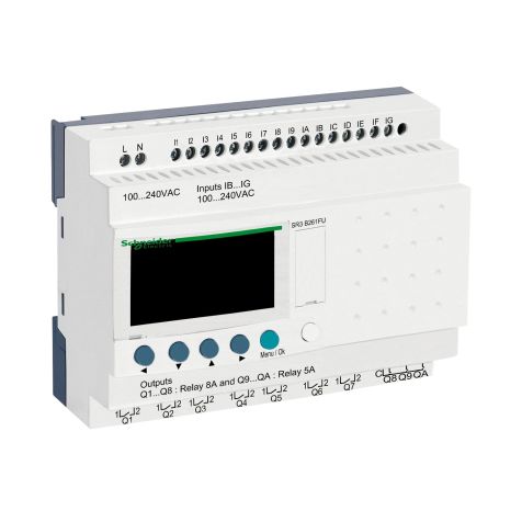 Schneider Zelio Logic - modular smart relay - 26 I O - 100..240V - AC - clock - display - SR3B261FU