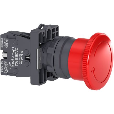 Schneider Pushbutton, Red, 40, Emergency swtiching off push-button 22 non trigger - turn release 1NC - XA2ES542