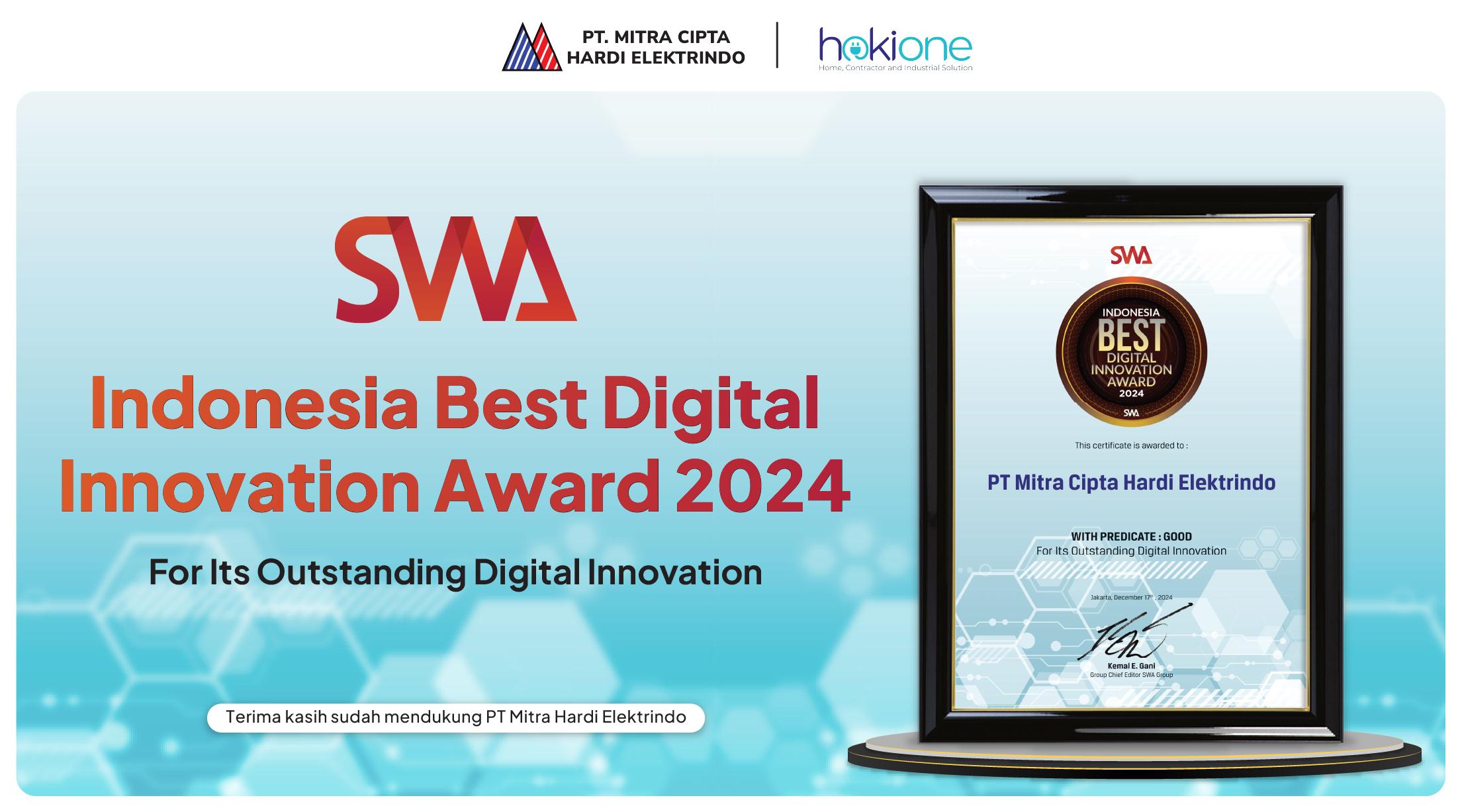 Hokione Raih Pengakuan Melalui Penghargaan Indonesia Best Digital Innovation Award 2024